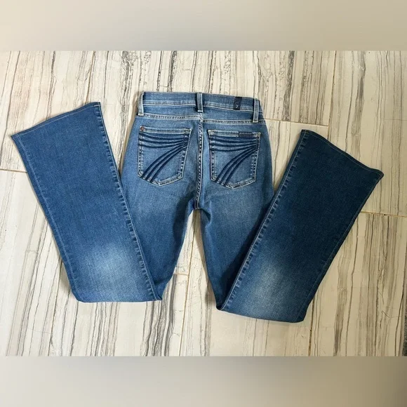 7 For All Mankind Dojo Tailorless Bootcut Flare Jean w/ Embroidered Back Pockets - Picture 6 of 16